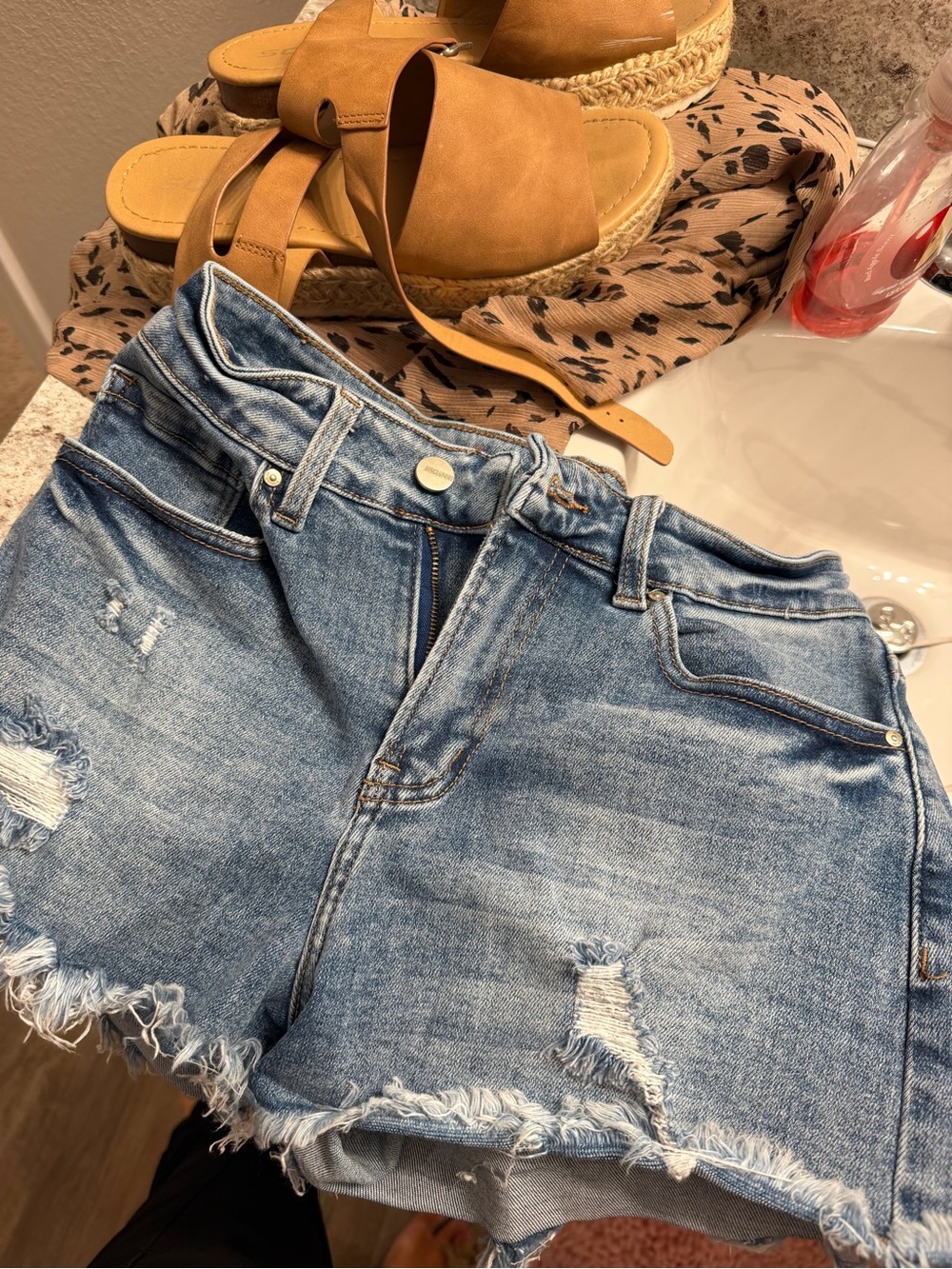 Wax Jean Light Blue Distressed High-Rise Denim Shorts